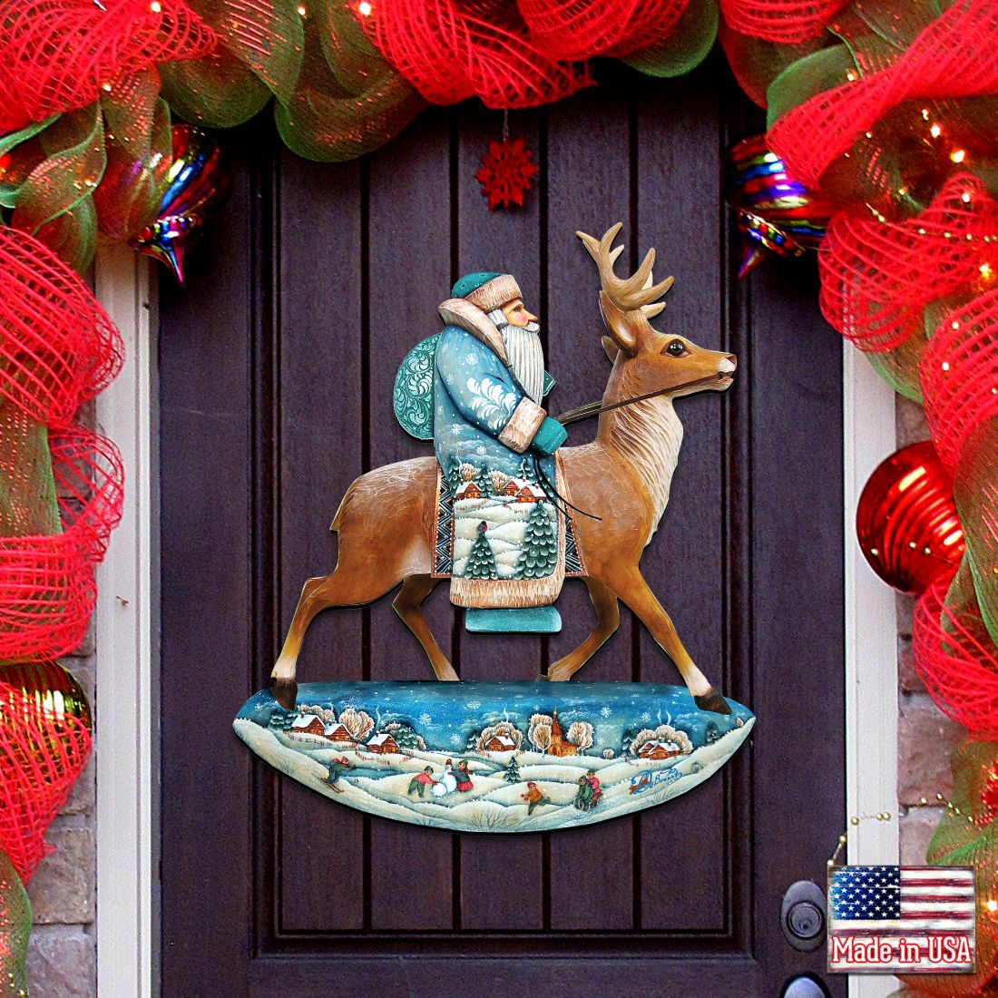 Reindeer Ride Santa Christmas Door Decor by G. DeBrekht - Christmas Santa Snowman Decor - 8151123H