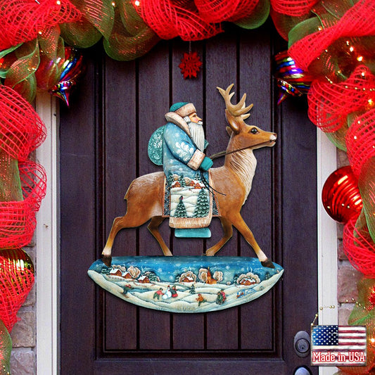 Reindeer Ride Santa Christmas Door Decor by G. DeBrekht - Christmas Santa Snowman Decor - 8151123H