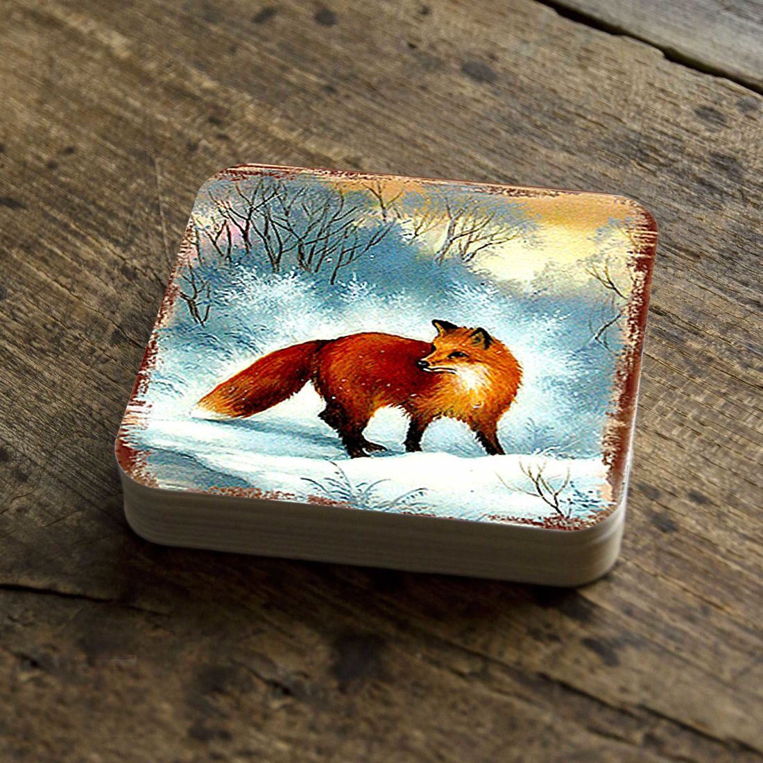 Fox Wooden Cork Coasters Gift Set of 4 by Nature Wonders - Nature Wildlife Decor  - 95376C-S4