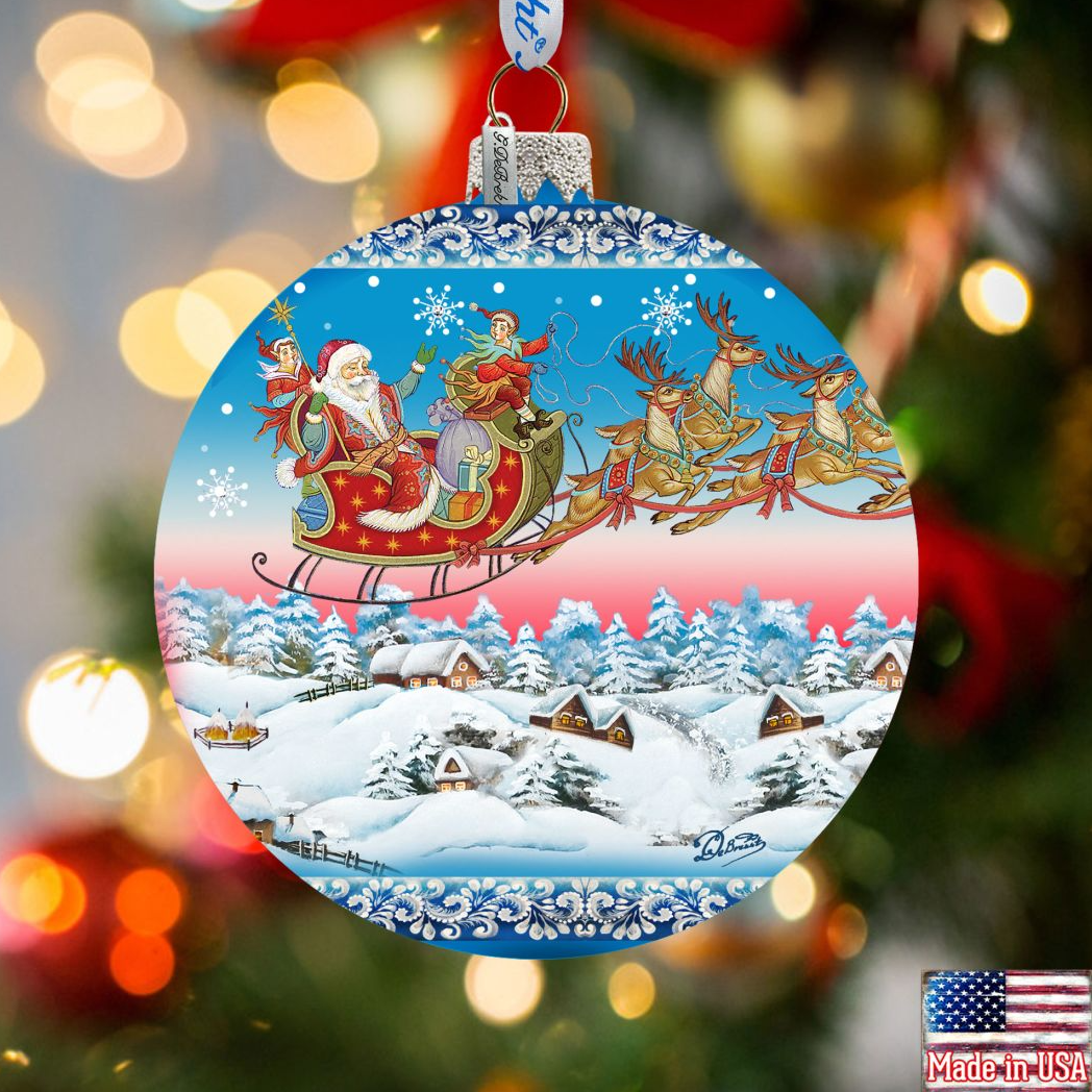 Up-Up and Away Glass Ornament by D. Gelsinger - Christmas Santa Snowman Decor - 71160