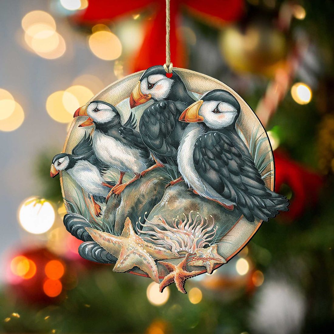 Send in the Clowns Puffins Wooden Ornaments by J. Bergsma - Wildlife Holiday Decor - 8591848-JB
