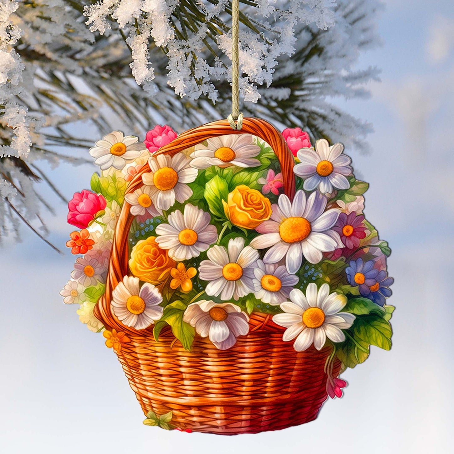 Daisy Basket Wooden Ornaments by G. Debrekht - Love Family Decor - 8688314