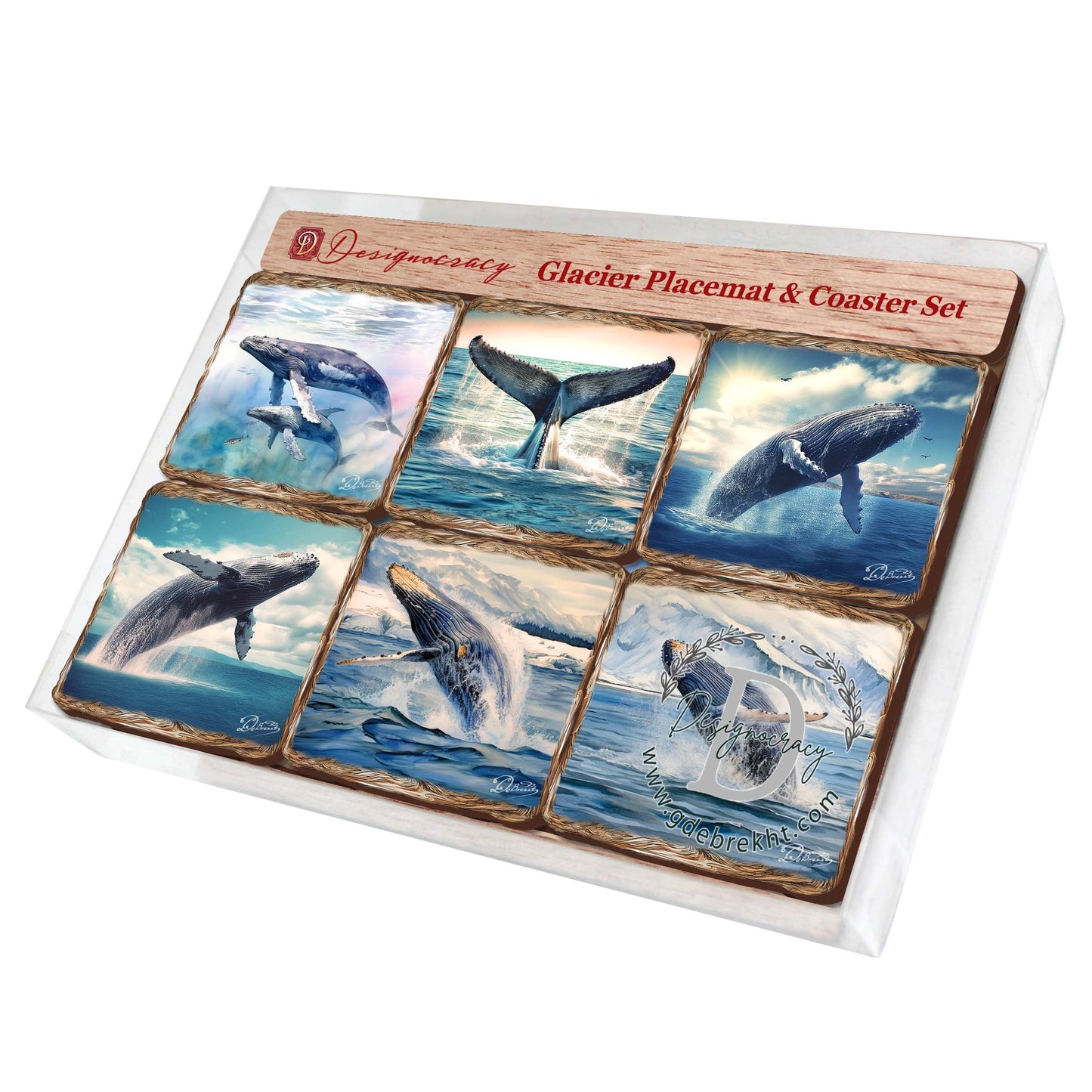 Humpback Whale Wooden Cork Placemat and Coasters Gift Set of 7 by Nature Wonders Coastal Nature Wildlife Decor  - 85403C-S7