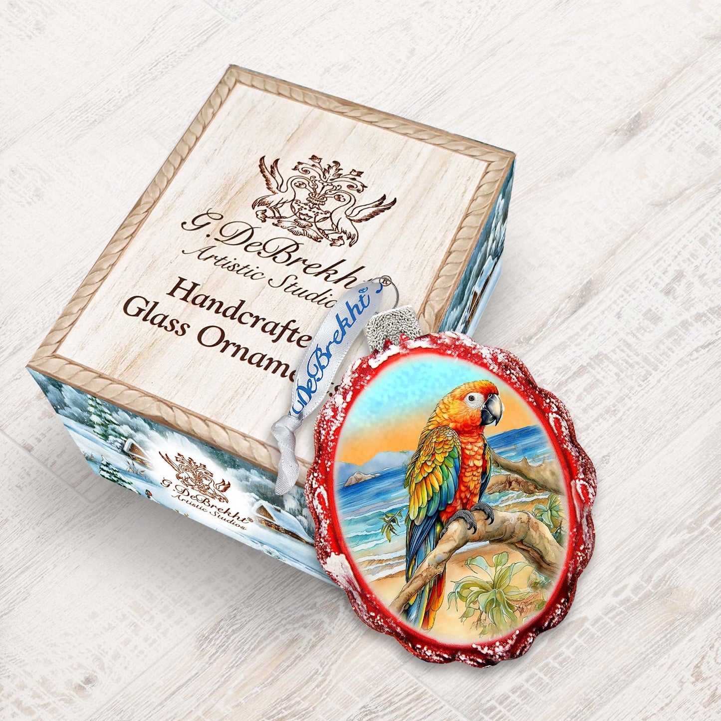 Coastal Christmas Decor - Parrot Keepsake Glass Ornaments by G. Debrekht - Coastal Holiday Decor - 777393