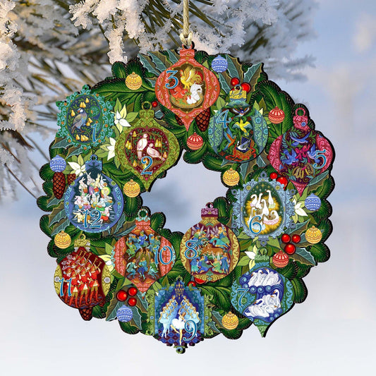 12 Days of Christmas Wreath Wooden Ornaments by G. Debrekht - Christmas Decor - 8185313