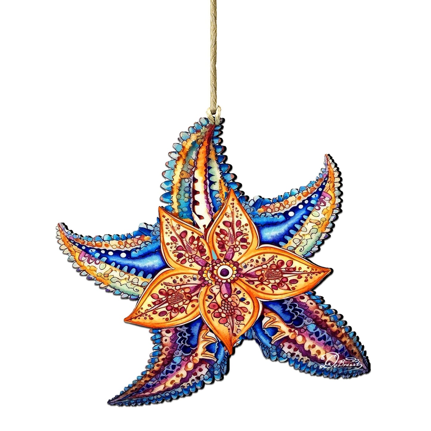 Nautical Christmas Ornaments - Mosaic Starfish Wooden Ornaments by G.Debrekht Coastal Holiday Decor - 8688180