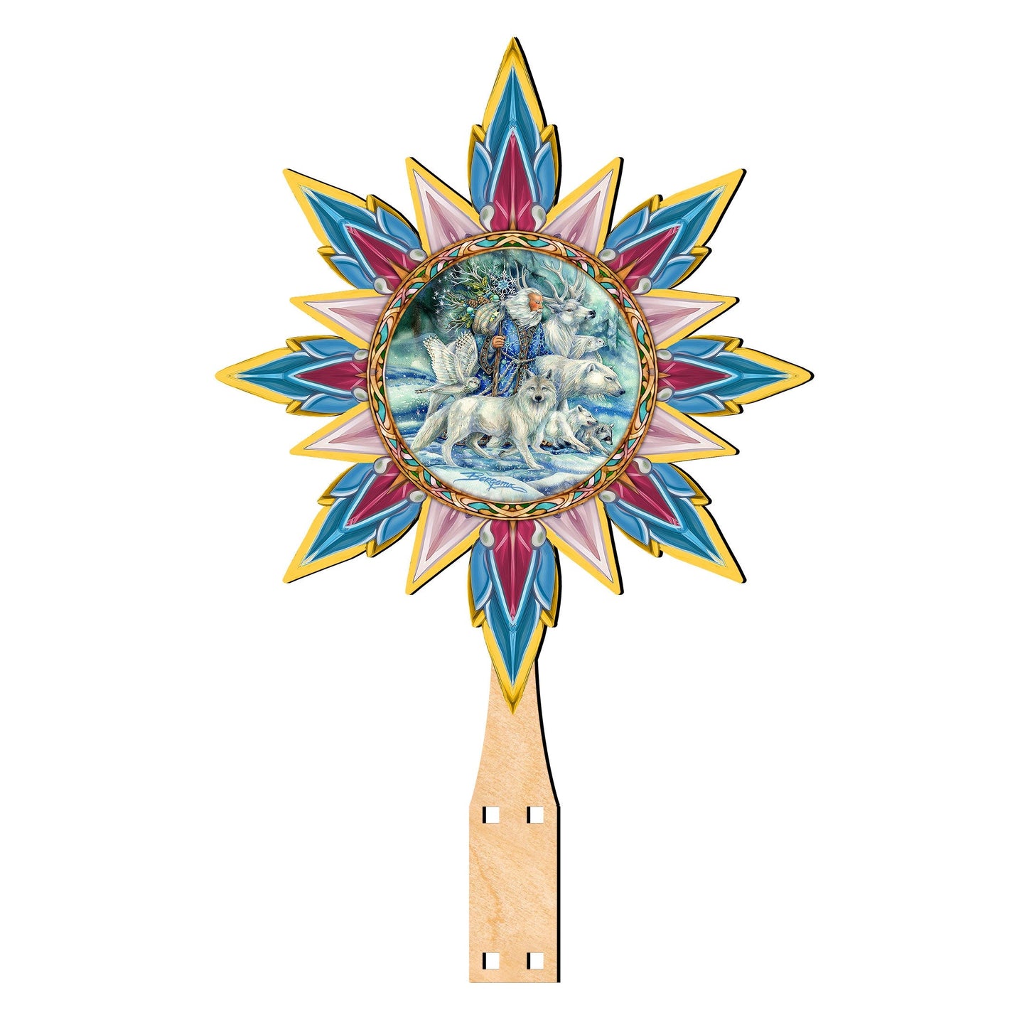 Cool Winds Father Winter Animals Tree Topper Wooden Decor by J. Bergsma  - Santa Snowman Decor - 89521-JB