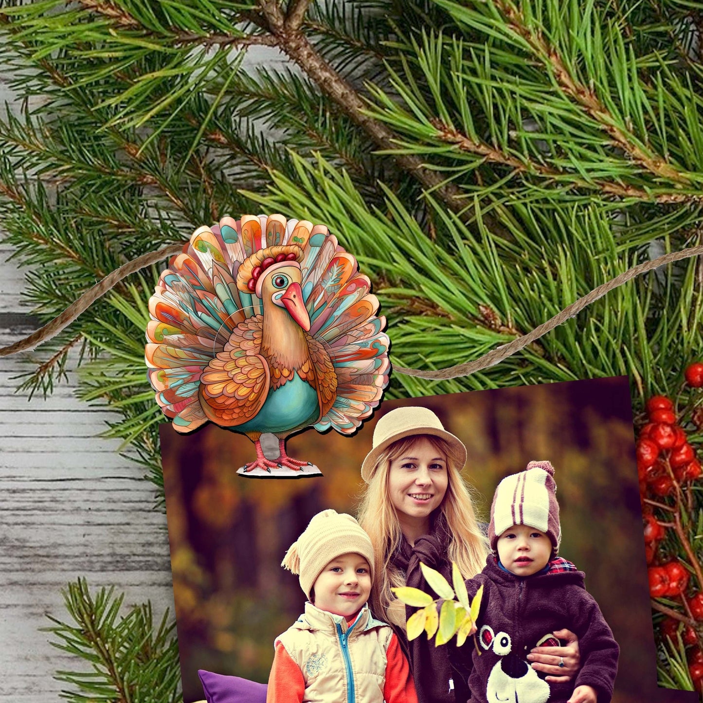 Turkey Decorative Wooden Clip-on Ornaments Set of 6 by G. Debrekht - Thanksgiving Decor - 8090027C-S6
