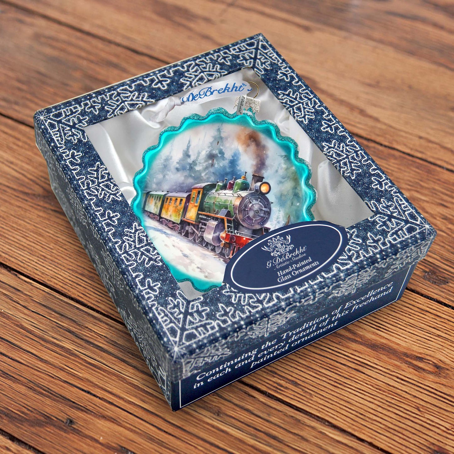 Christmas Train Wreath Glass Ornament by G. Debrekht - Christmas Decor - 759-051