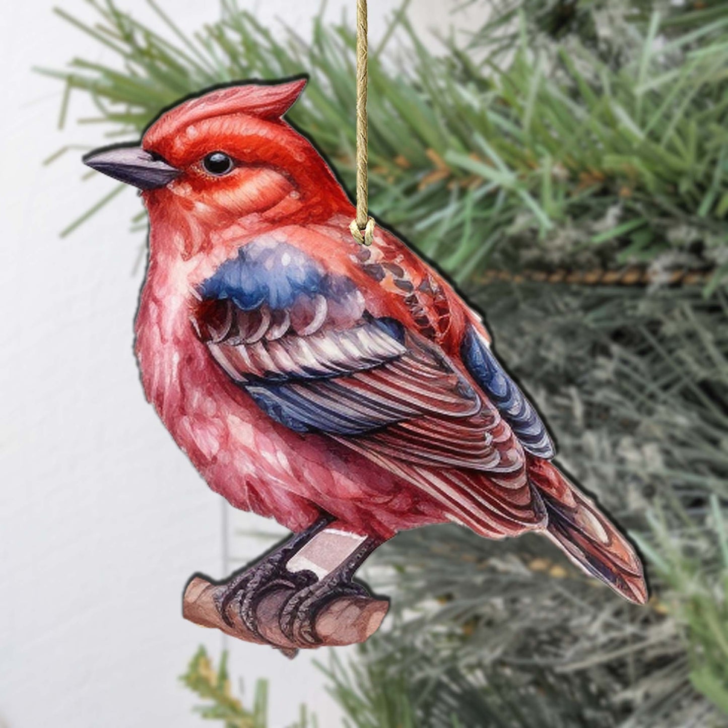 Red Forest Bird Wooden Ornaments by G.Debrekht - Wildlife Holiday Decor - 8710005-1