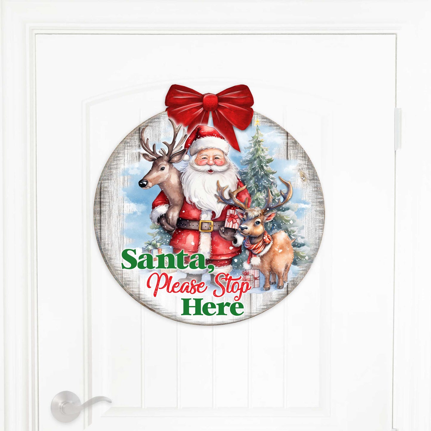 Santa Please Stop Here Sign Front door welcome sign Main entrance banner Welcome sign - Wooden front porch decor - 933116H