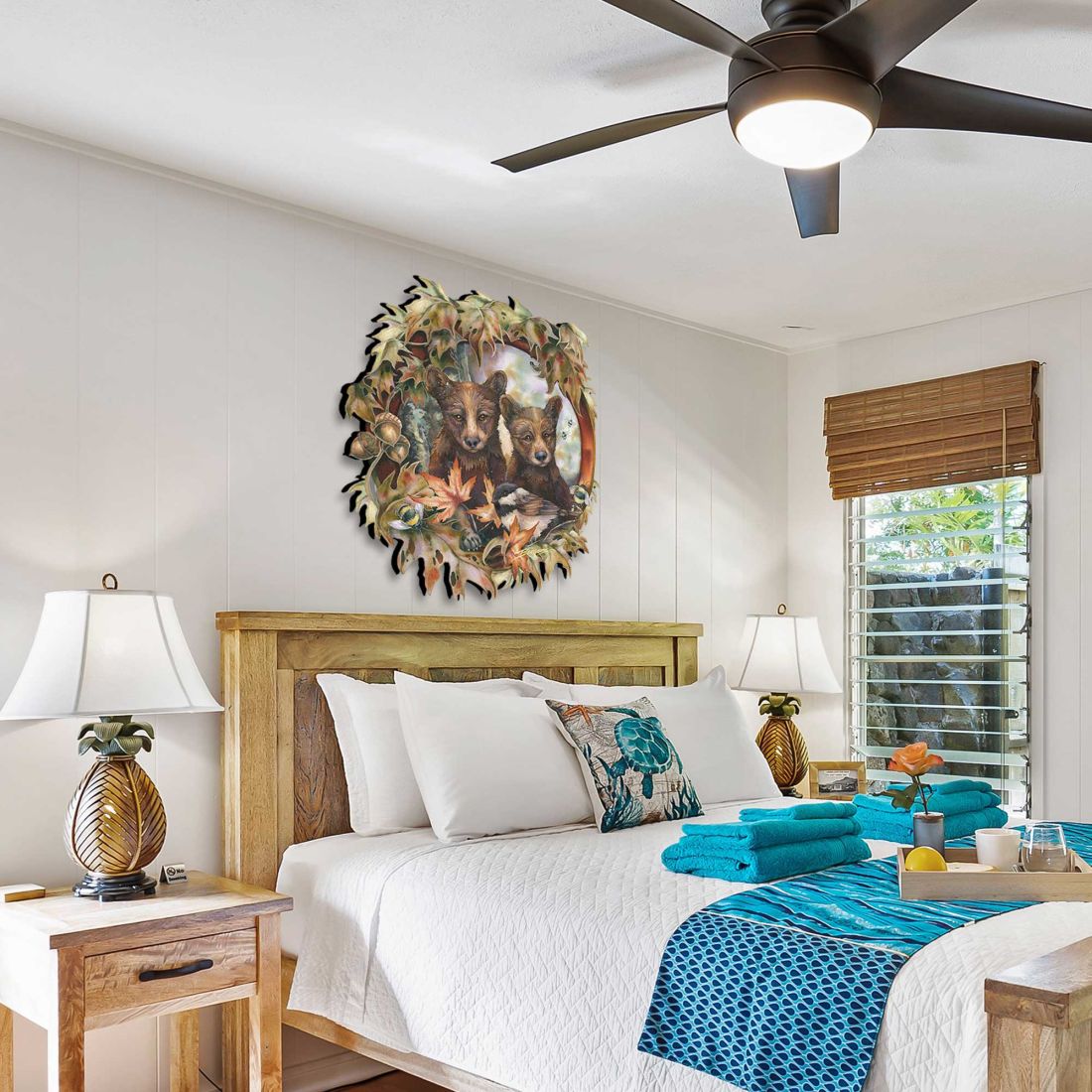 Simple Joys Black Bear Cubs with Bees Wall Art by J. Bergsma - Wildlife Holiday Decor - 8591850W-JB