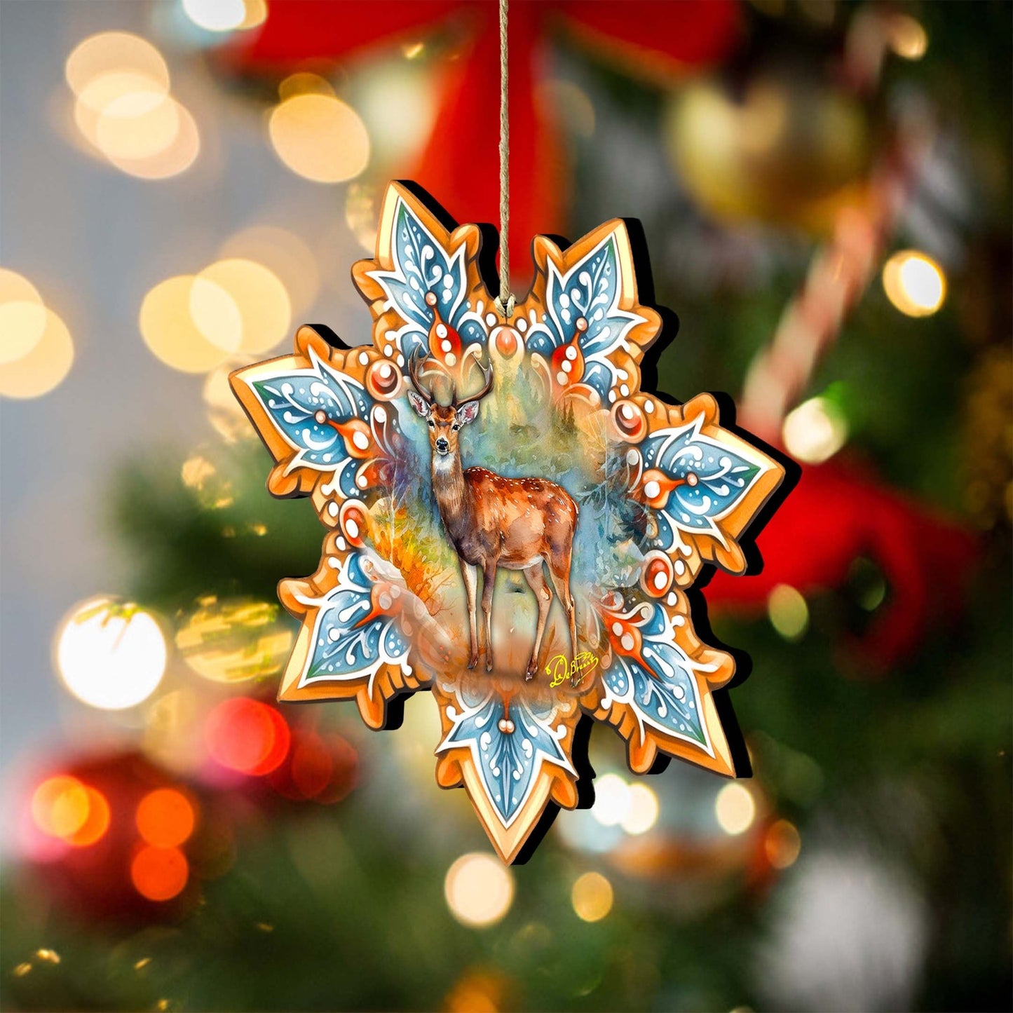 Forest Elk Snowflake Wooden Ornaments by G. Debrekht - Nature Wildlife Decor - 8688413