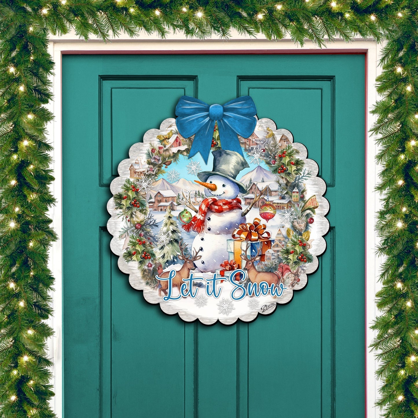 Let It Snow Front Door Welcome Sign, Wooden Front Porch Decor by G. Debrekht Christmas Santa Snowman Decor - 933122H
