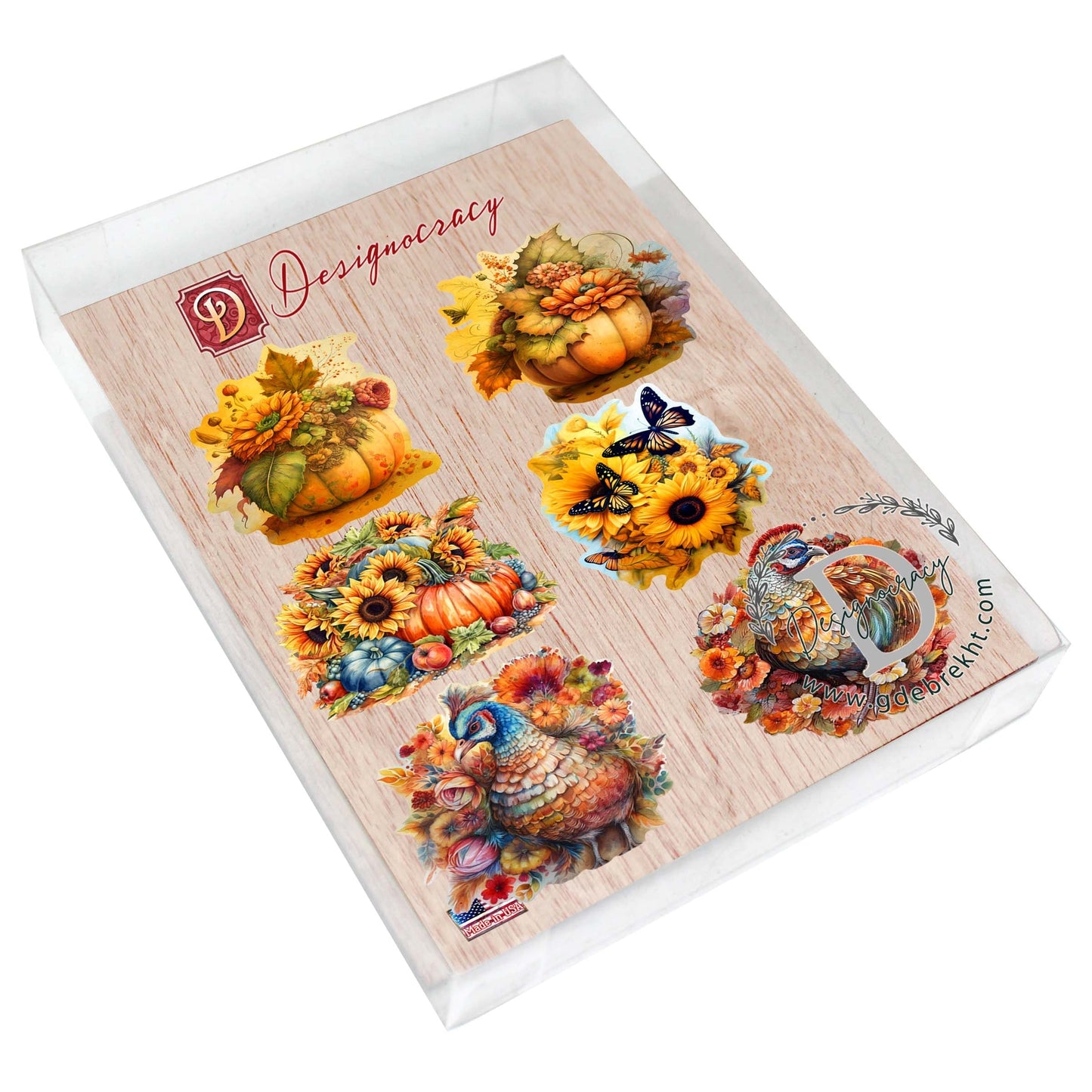 Happy Thanksgiving Decorative Wooden Magnets Set of 6 by G. Debrekht - Thanksgiving Decor - 8090018G-S6