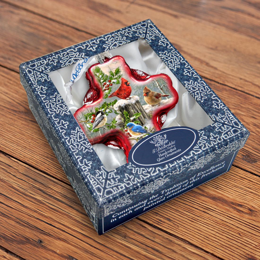 Winter Cardinals Cross Glass Ornament by D. Gelsinger - Nativity Holiday Decor - 758-010-DG