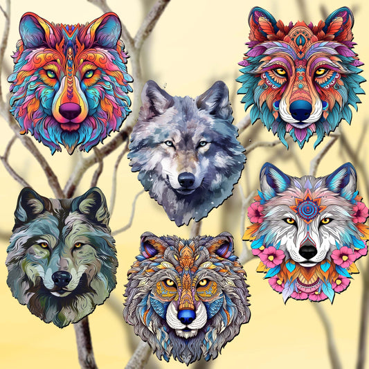 Enigmatic Wolves Decorative Wooden Clip-on Ornaments Set of 6 by G. Debrekht - Wildlife Decor - 8090113C-S6