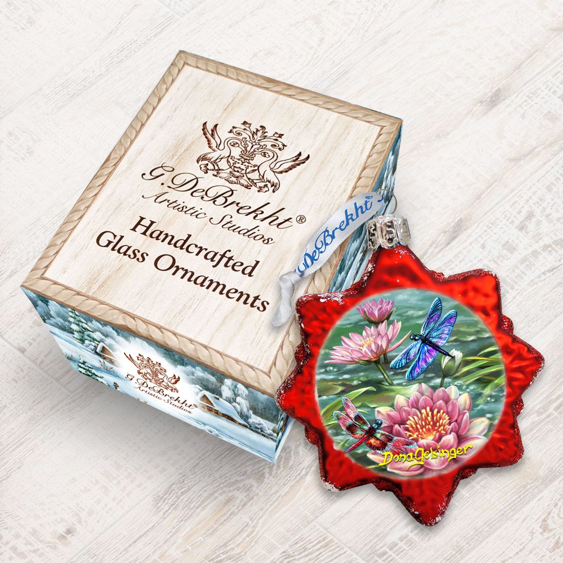 Dragonflies and Water Lilies Mercury Glass Ornament by D. Gelsinger - Christmas Decor - 778113-DG