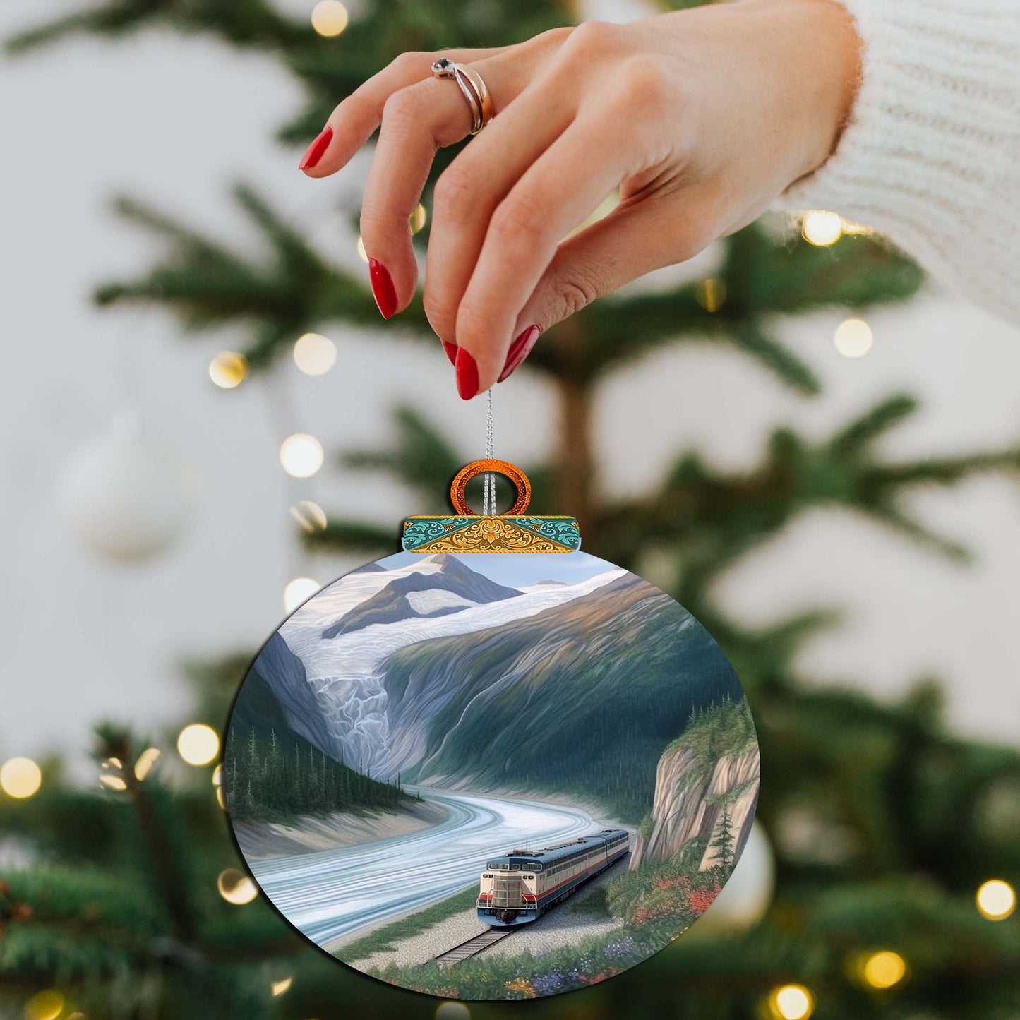 Alaska's Mountain Railway Wooden Ornaments by G.Debrekht - Wildlife Holiday Decor - 870042