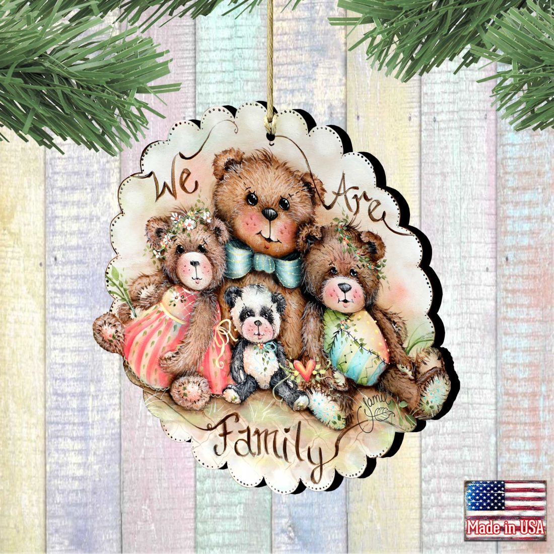 We Are Family ~ Bears Wooden Ornaments by Jamie Mills-Price - Christmas Decor - 8457703