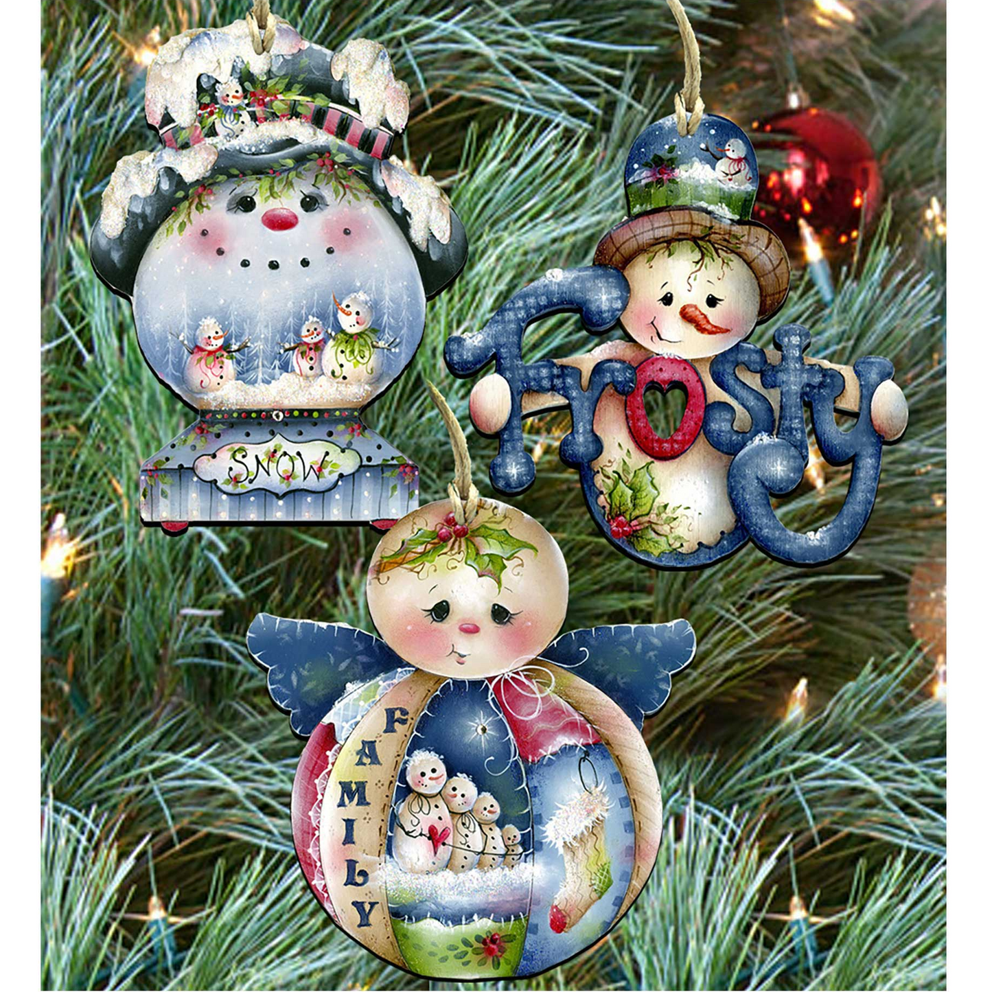Home for The Holidays Wooden Ornaments Set of 3 by Jamie Mills-Price - Christmas Santa Snowman Decor - 8100037S3-MP