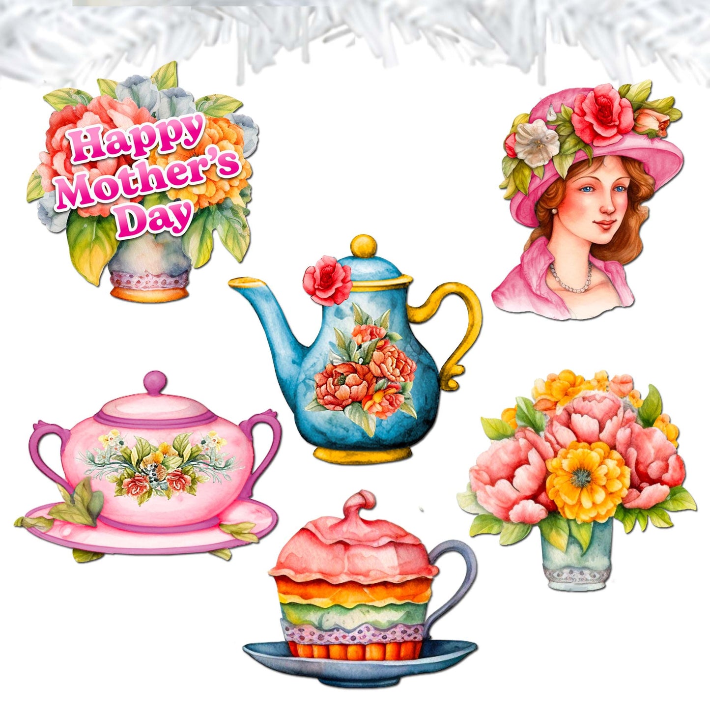 Happy Mother's Day Decorative Wooden Clip-on Ornaments Set of 6 by G. Debrekht - Love Family Decor - 8090059C-S6