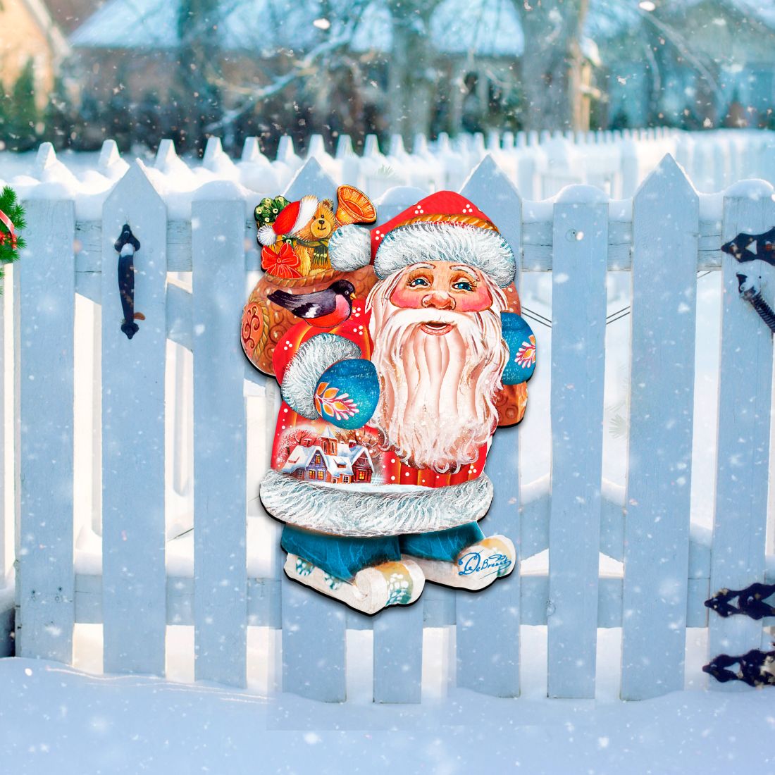 Coming to Town Santa Christmas Door Decor by G. DeBrekht - Christmas Santa Snowman Decor - 8117663H