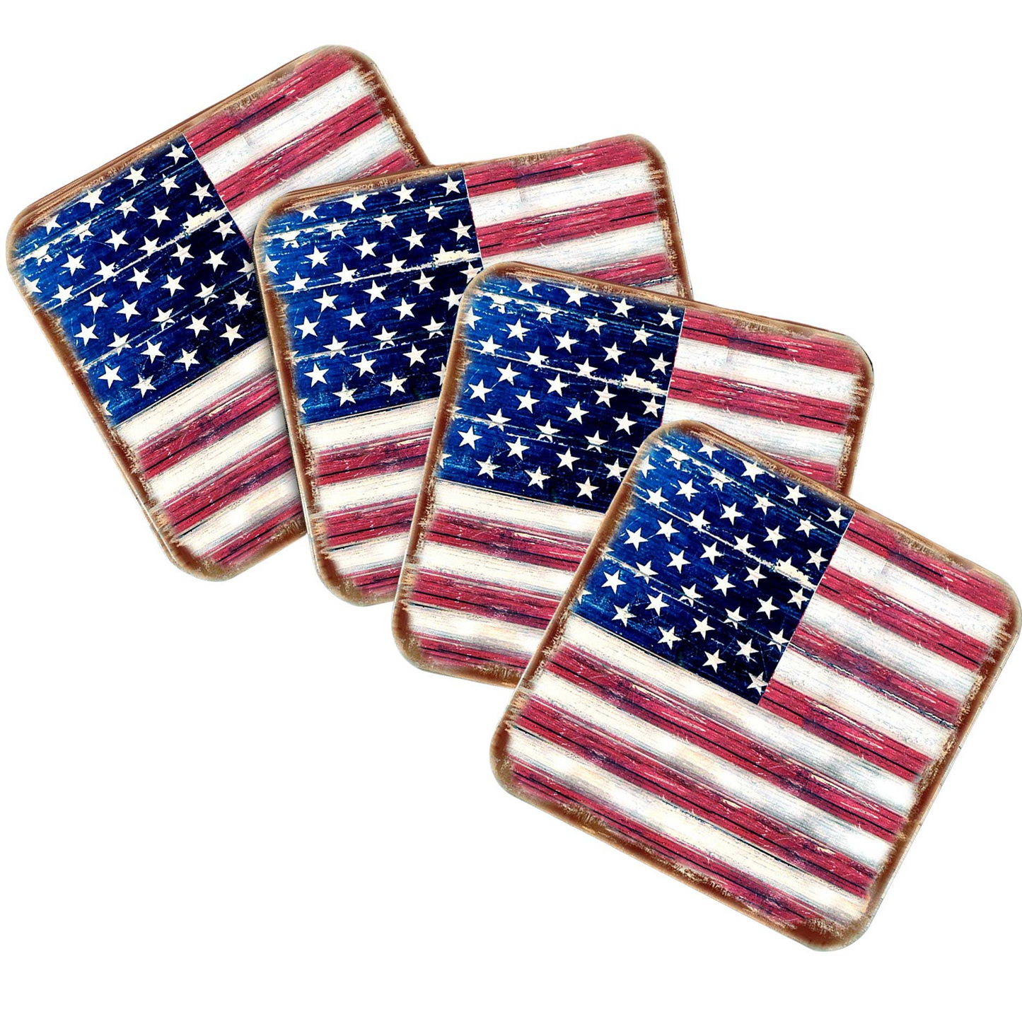 American Freedom Wooden Cork Coasters Gift Set of 4 by Nature Wonders - American Patriotic Decor - 8185099C-S4