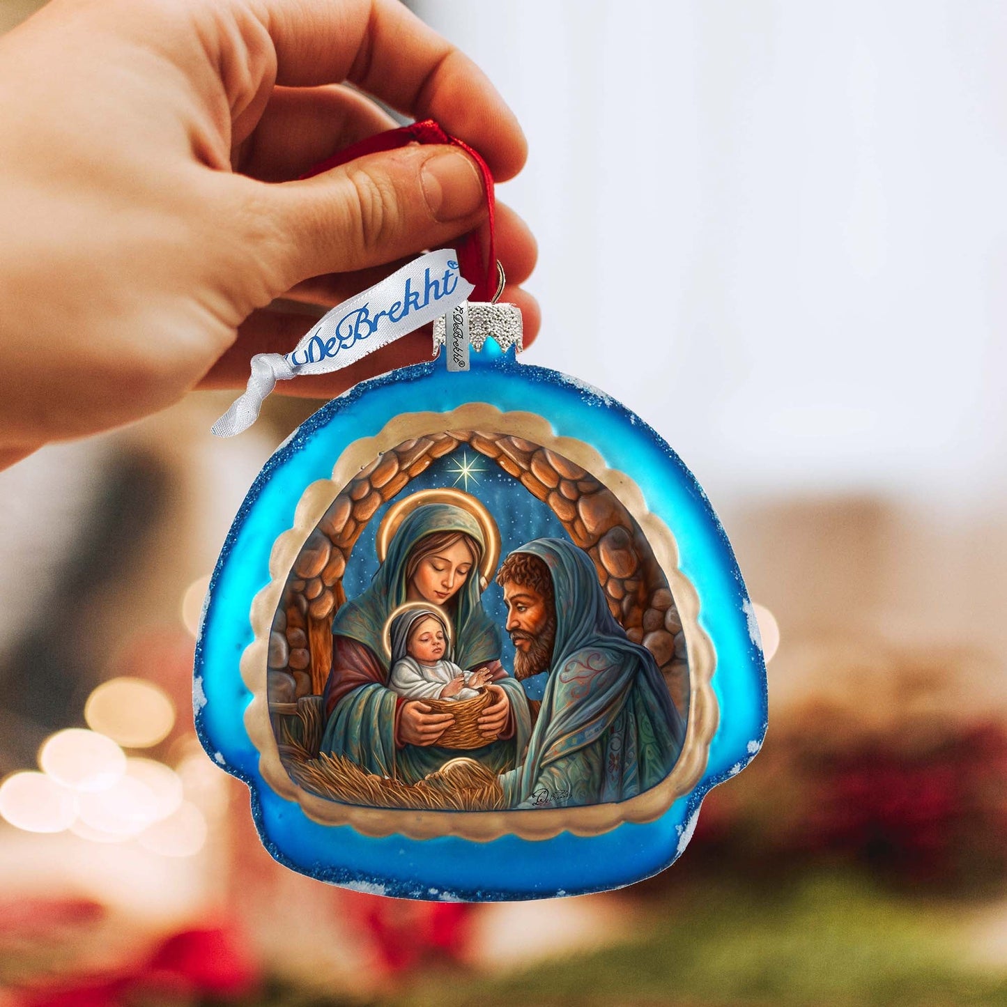 Holy Family Rainbow Glass Ornament by G. Debrekht - Nativity Holiday Decor - 756-017