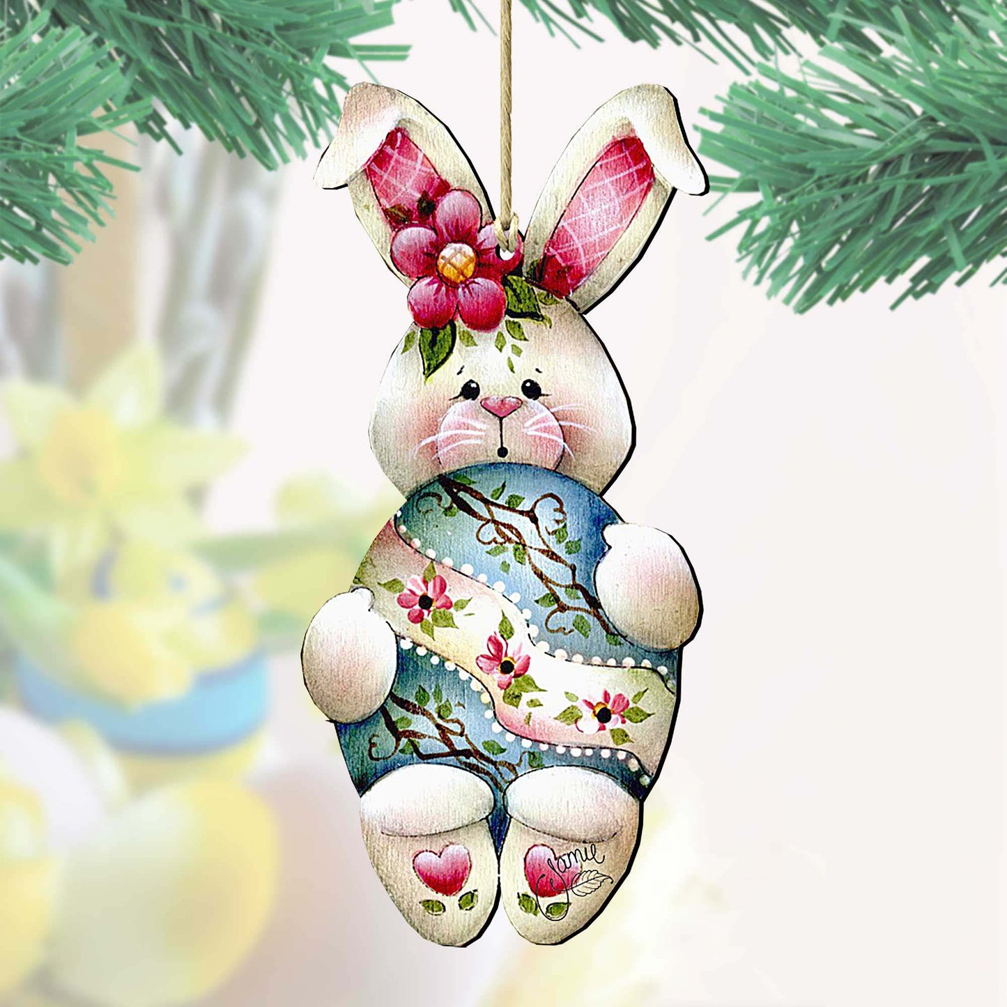 Bunny Hugs Wooden Ornaments Easter by Jamie Mills-Price - Easter Spring Decor - 8457602