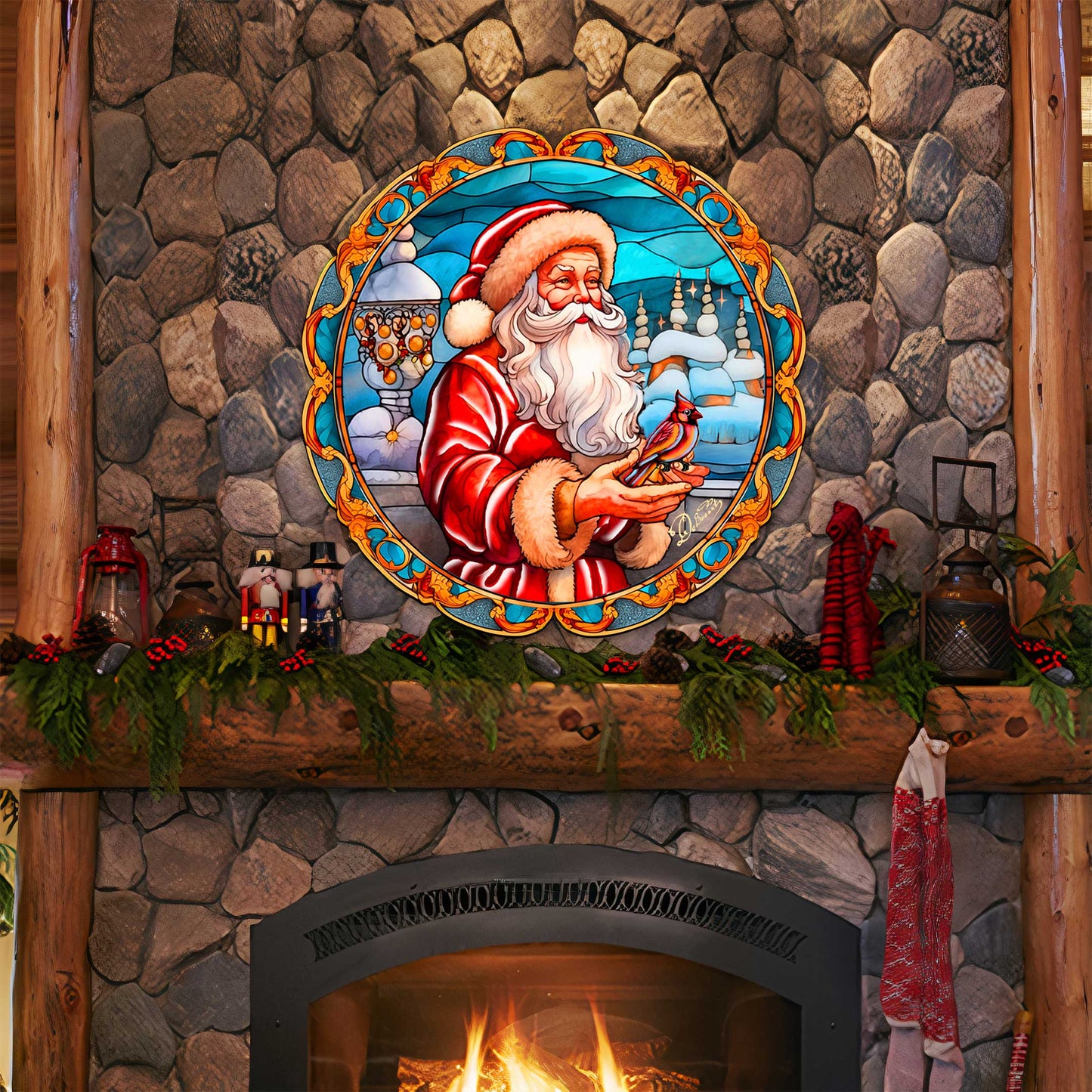 Santa with Red Cardinal Holiday Door Decor by G. Debrekht - Santa Snowman Decor - 8652807H