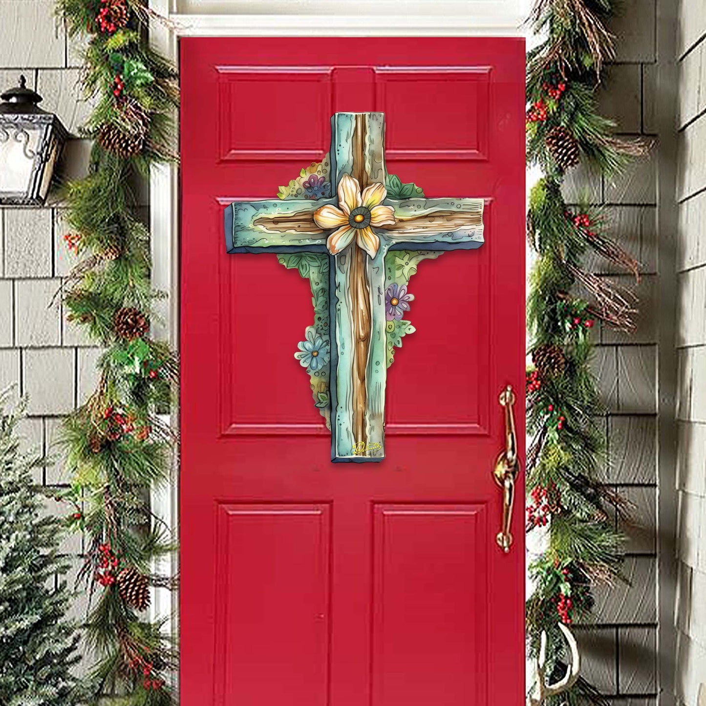 Teal Cross Holiday Door Decor by G. Debrekht - Easter Spring Decor - 8688164H