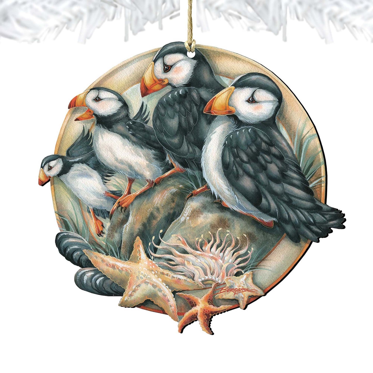 Send in the Clowns Puffins Wooden Ornaments by J. Bergsma - Wildlife Holiday Decor - 8591848-JB