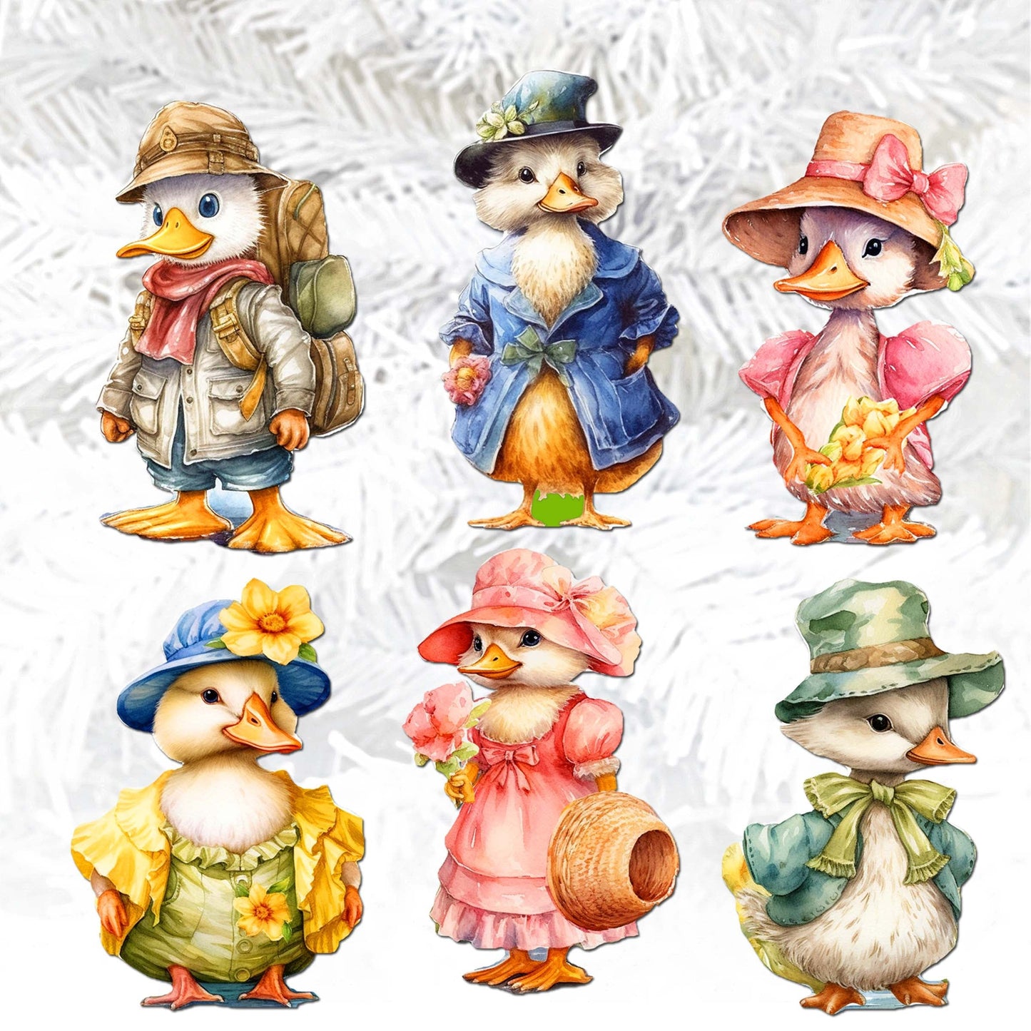 Easter Ducks Decorative Wooden Clip-on Ornaments Set of 6 by G. Debrekht - Easter Decor - 8090043C-S6