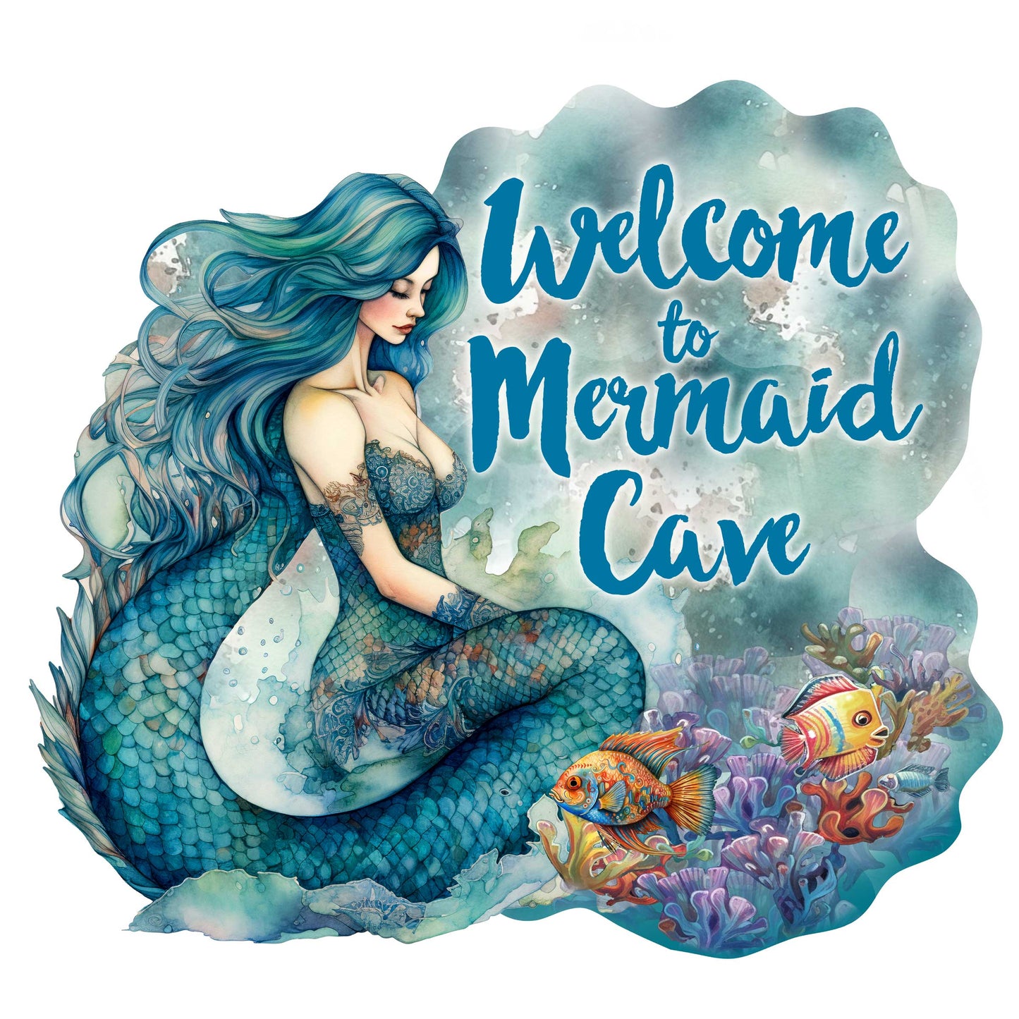 Welcome to Mermaid Cave - Front door welcome sign Main entrance banner Welcome sign - Wooden front porch decor - 933112H