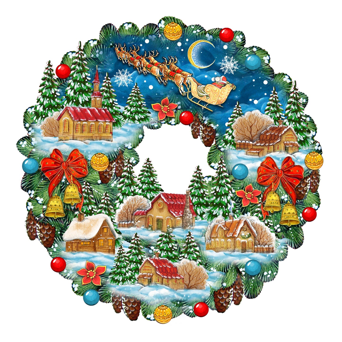 Up Up Wreath Christmas Door Decor by G. DeBrekht - Christmas Santa Snowman Decor - 8185315H