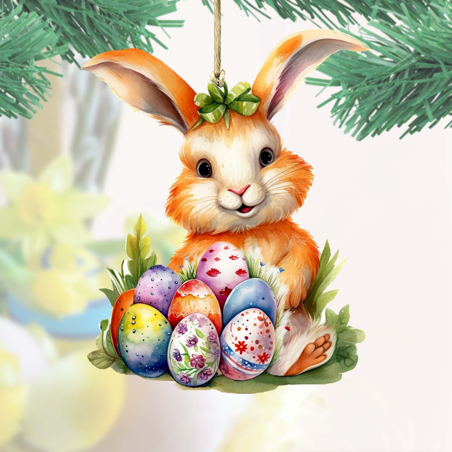 Bunny with Eggs Wooden Ornaments by G. DeBrekht Easter Spring Decor - 8652772
