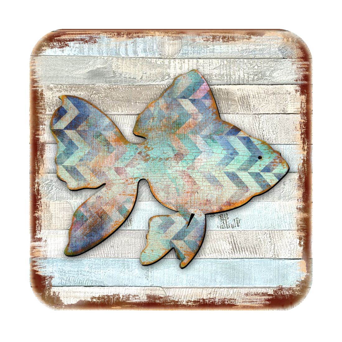 Fish Coastal Wooden Cork Coasters Gift Set of 4 by Nature Wonders - Coastal Sea-Life Decor - 8198534-9C-S4
