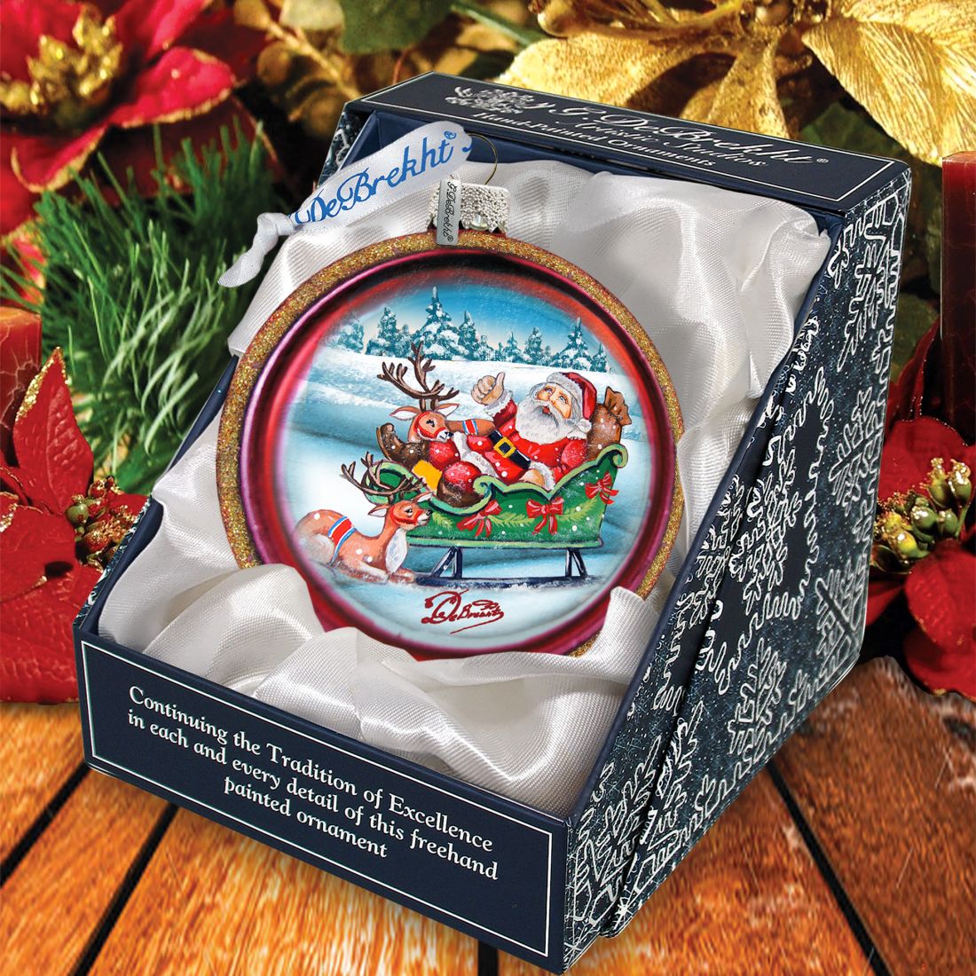 Joyful Sleigh Ride Cut Ball Glass Ornament by G. DeBrekht - Christmas Decor - 764-004