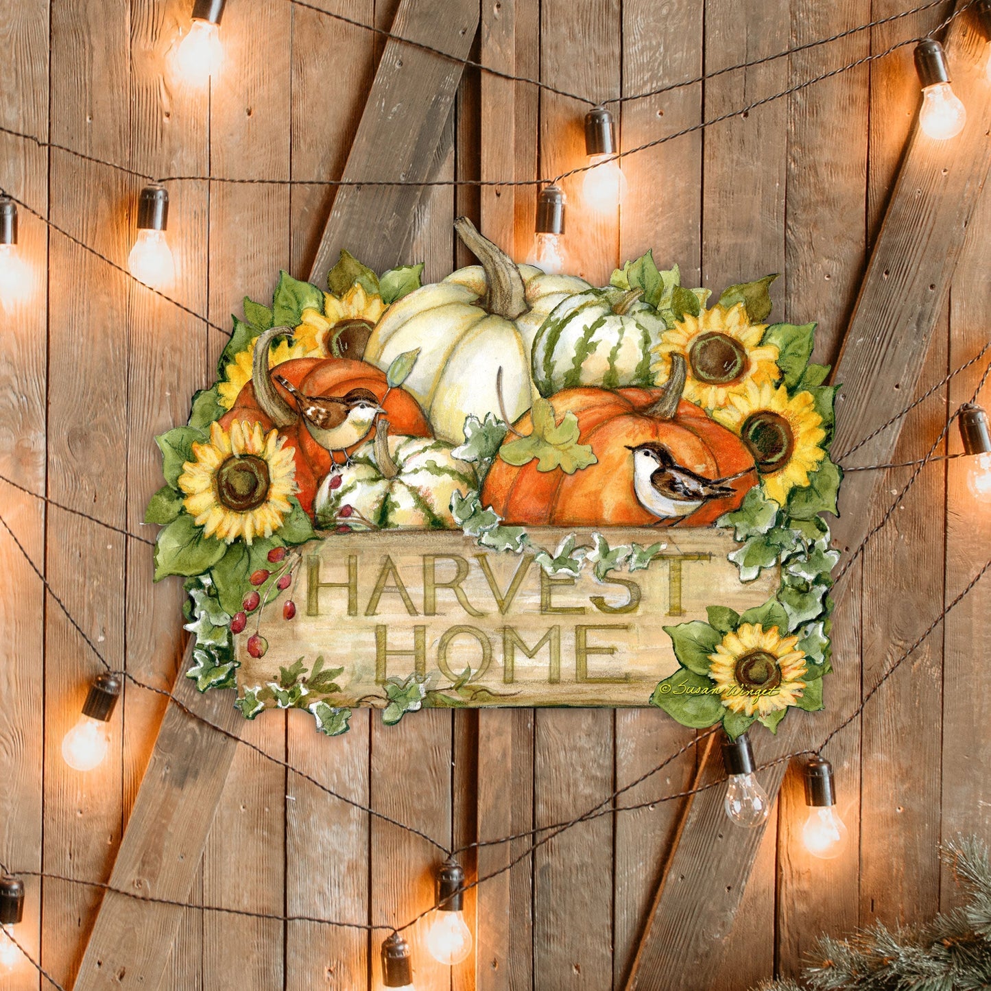 Harvest Welcome Sign - Fall Decoration Cornucopia Door Decor Handmade Gift by Susan Winget Autumn Porch Decor - 8471210H-SW