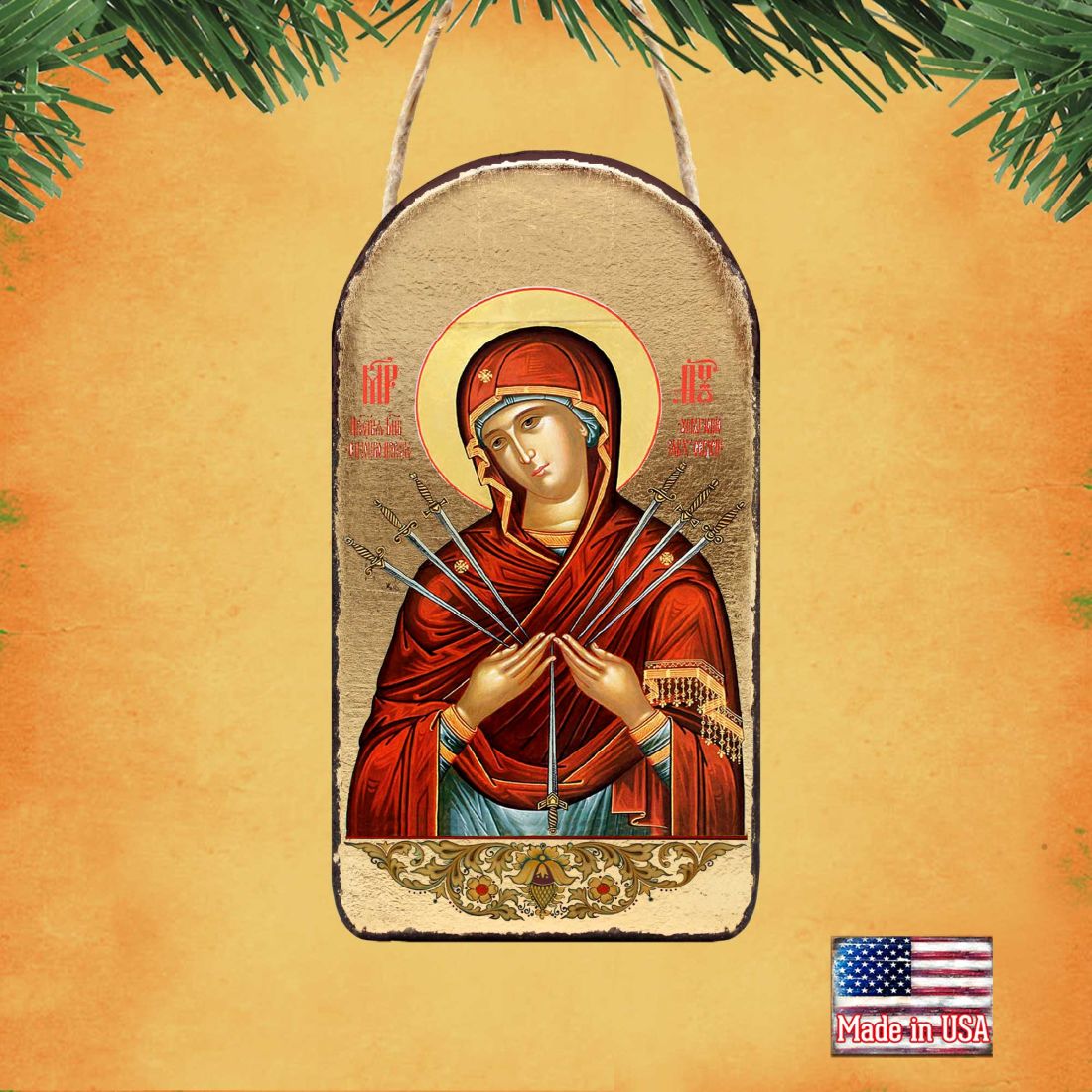Virgin Mary of The Seven Swords Religious Christian Sacred Icon Ornament - Inspirational Icon Decor - 87037