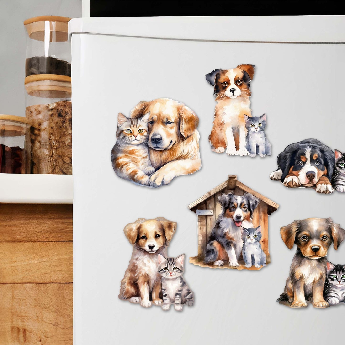 Dogs Decorative Wooden Magnets Set of 6 by G. Debrekht - Pets Dog and Cat Decor - 8090017G-S6