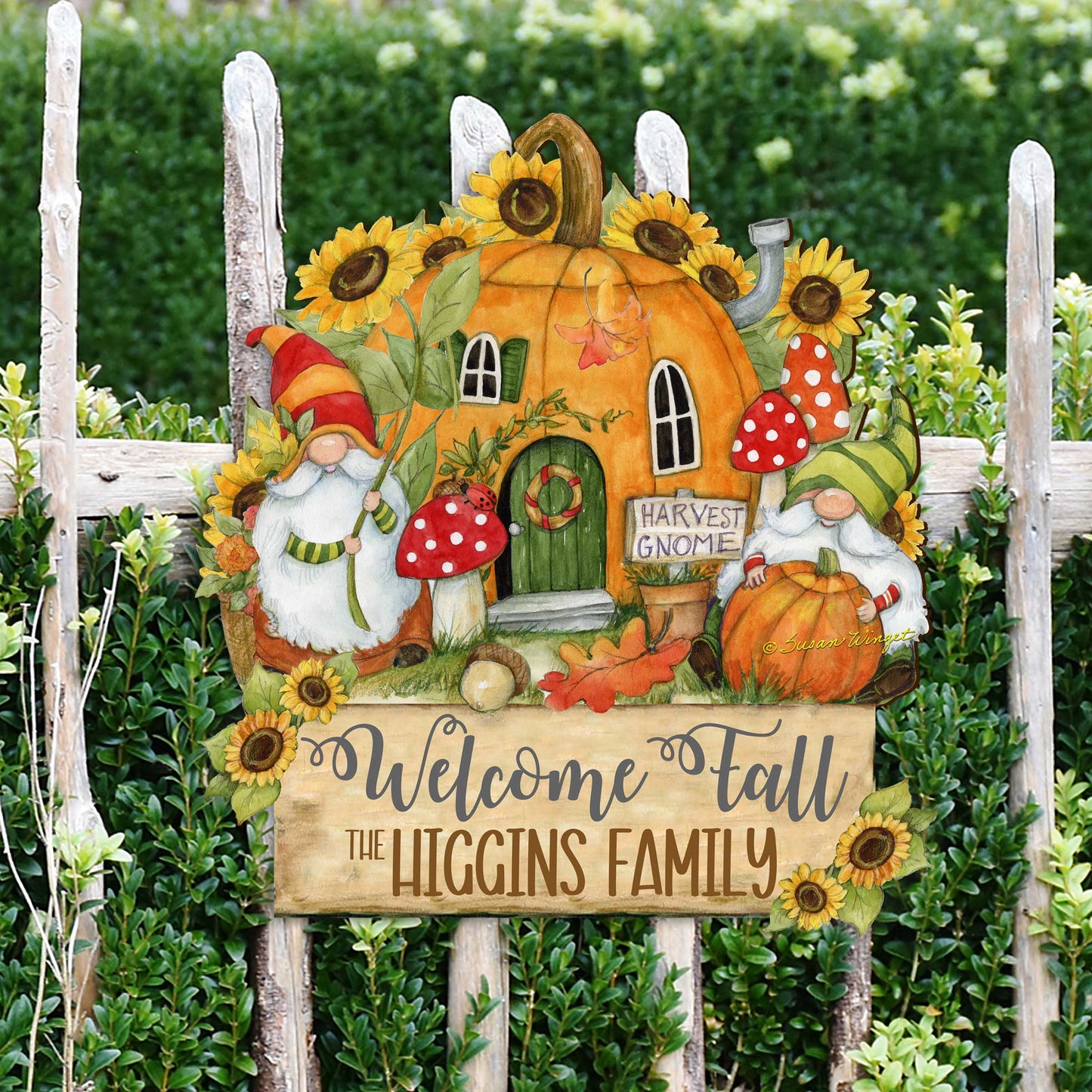 Personalized Outdoor Garden Stakes Fall Decoration - Custom Welcome Fall Backyard Decor by Susan Winget - Gnomes House - Handmade Gift 8471209MC-SW