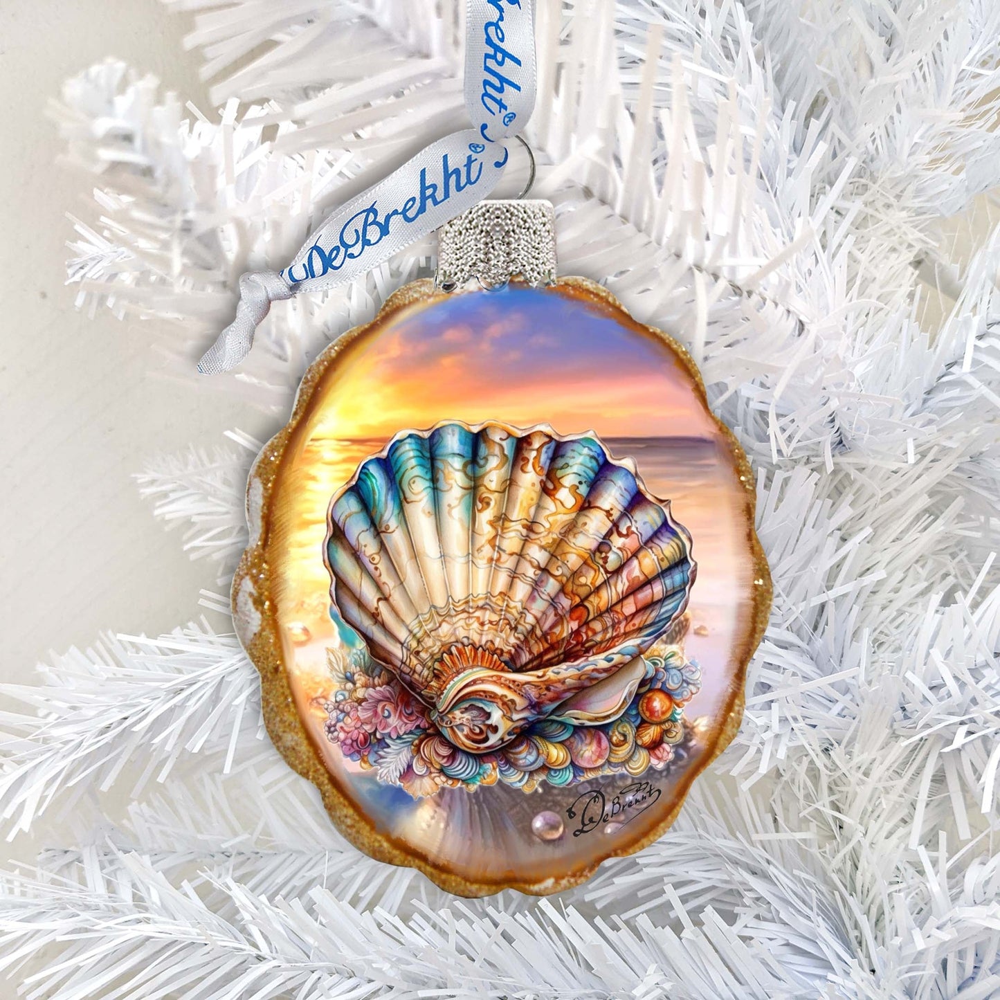 Glass Christmas Tree Decorations - Ocean Shell Keepsake Glass Ornaments by G. Debrekht - Coastal Holiday Decor - 777397