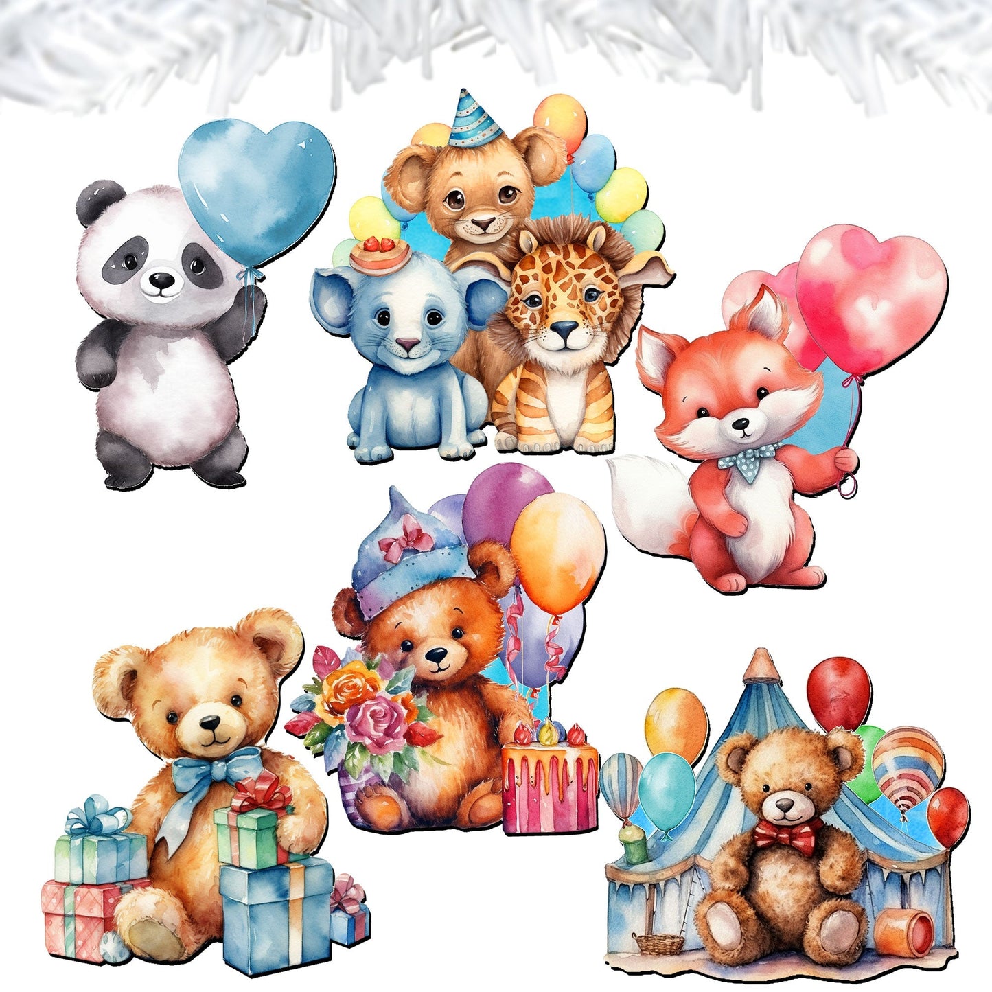 Happy Birthday Decorative Wooden Clip-on Ornaments Set of 6 by G. Debrekht - Christmas Decor - 8090035C-S6