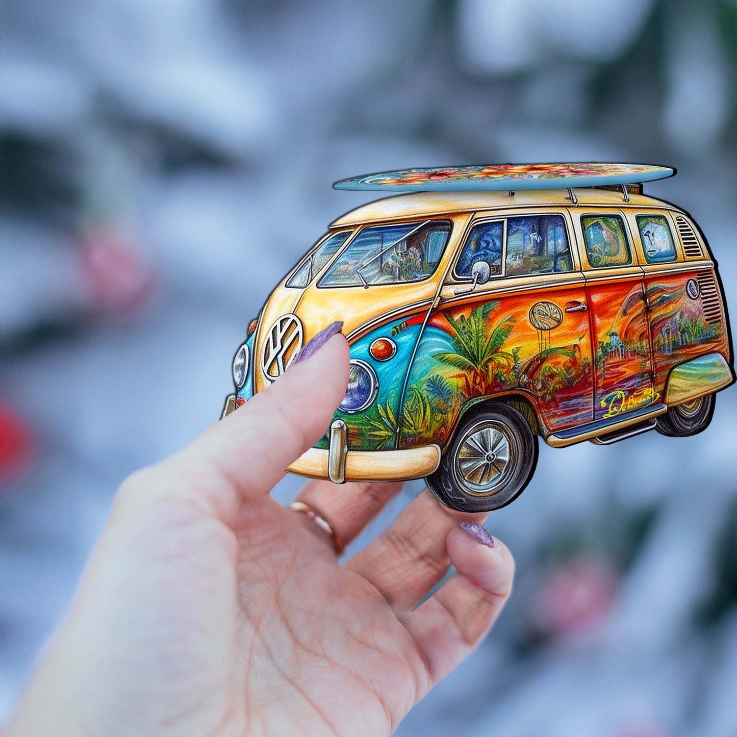 Beach Themed Ornaments - Hippie Van Wooden Ornaments by G.Debrekht Coastal Holiday Decor - 8688203