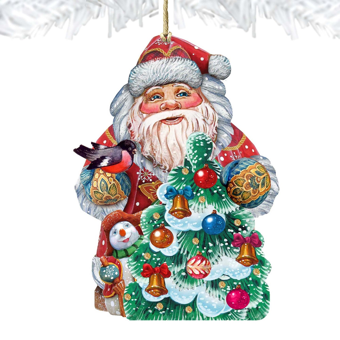 Santa Tree Decorating Wooden Ornaments by G. DeBrekht - Christmas Santa Snowman Decor - 8119181