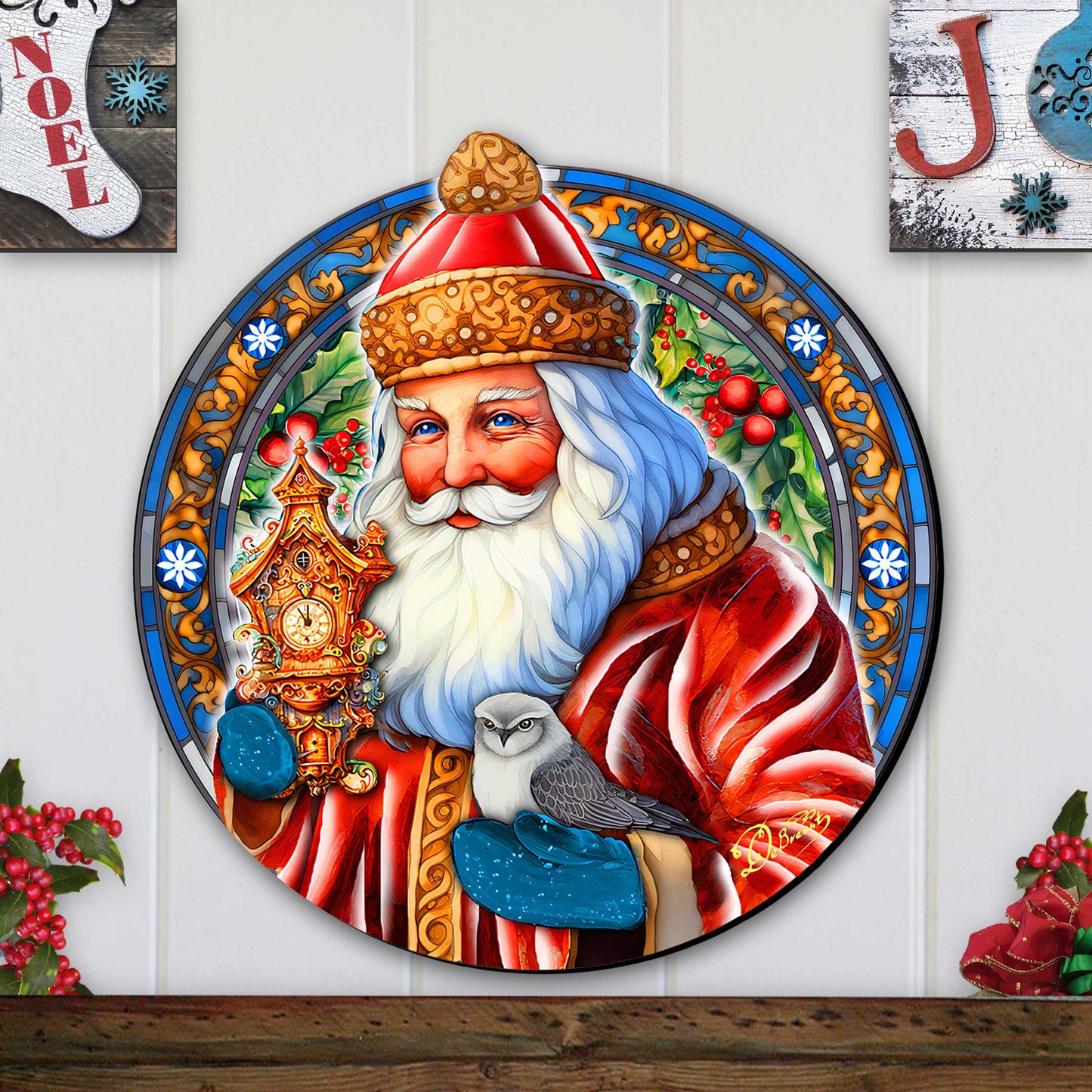 Santa with Clock Holiday Door Decor by G. Debrekht - Santa Snowman Decor - 8652818H