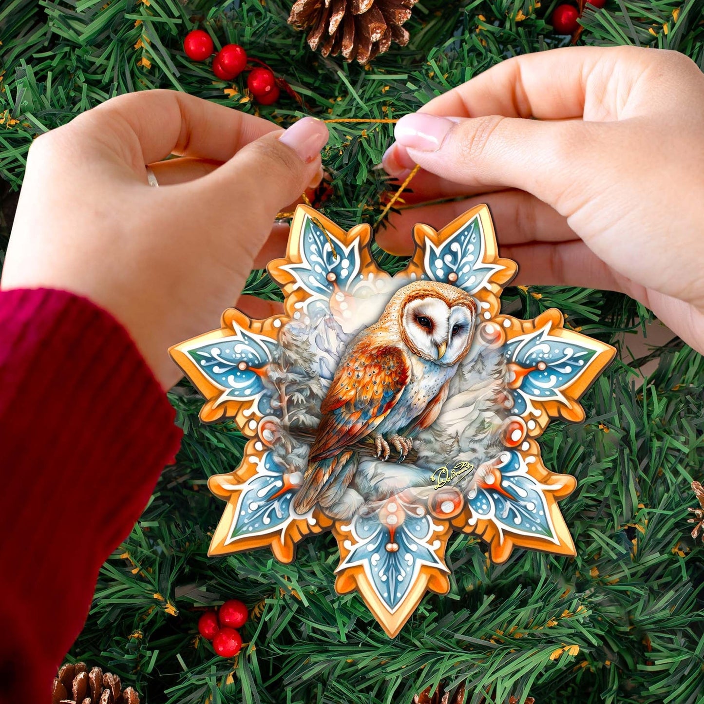 Short-eared Owl Snowflake Wooden Ornaments by G. Debrekht - Nature Wildlife Decor - 8688434
