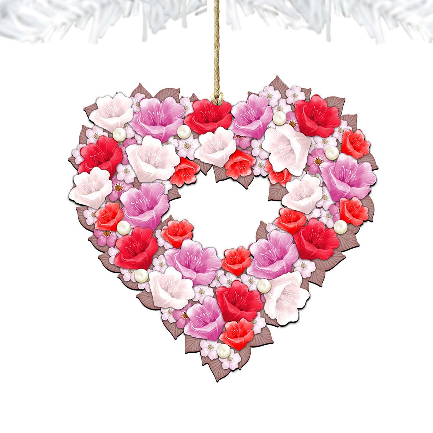 Valentine Heart Wreath Wooden Ornaments by G. DeBrekht - Love Family Kids Decor - 8185308